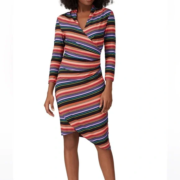 Nicole Miller Dresses | Nicole Miller Collection Downtown Stripe Jersey Dress Large Colorful Assymetric | Color: Purple/Red | Size: L | Kubaskorner's